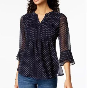 Charter Club Ruffle Bell Sleeve Pleated Chiffon Blouse